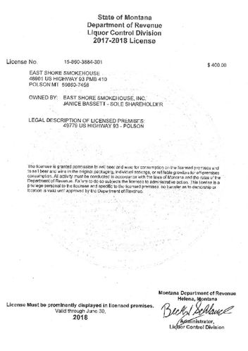 Polson City Beer/Wine License: Polson City Beer/Wine License, Polson, MT 59860